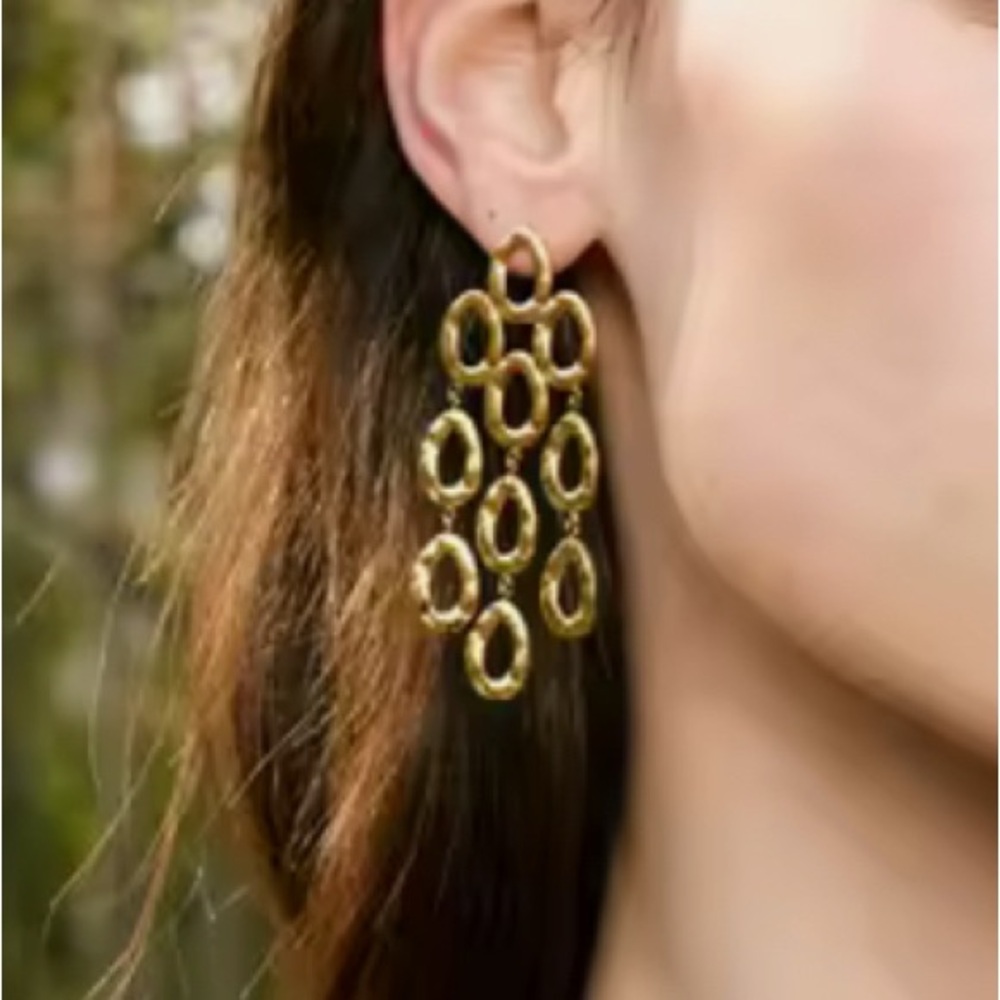 NEW Hammered Gold Chandelier Earrings Crumpled Molten Metal Dangle Drop AU19
